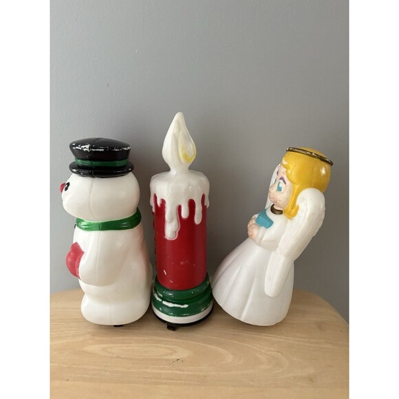 Vintage Empire Blow Mold Lot Christmas Path Light Toppers Candle Snowman Angel - Picture 5 of 13